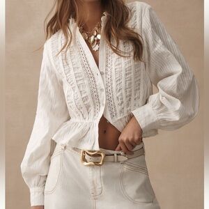 Anthropologie Pilcro Delicate White Long Sleeve Textured Blouse